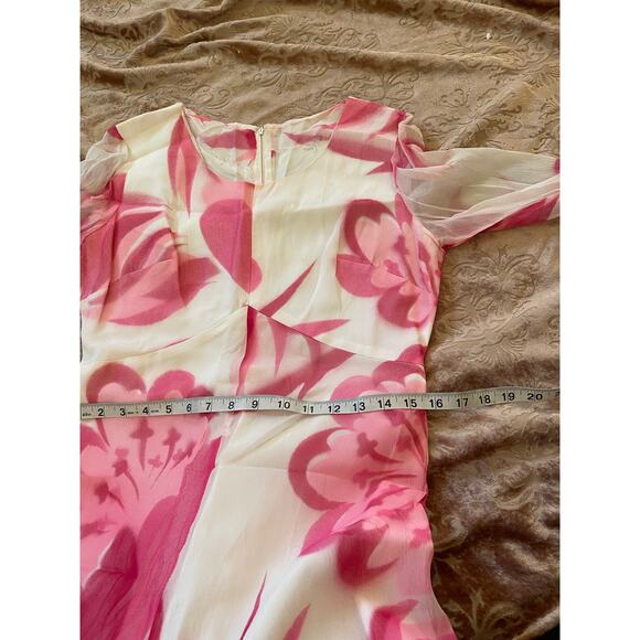 Vintage 60s/70s chiffon long maxi gown pink floral with sheer sleeves small - Picture 8 of 8
